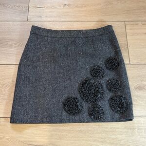 LOFT Charcoal Skirt‎ with Black Embroidered Details